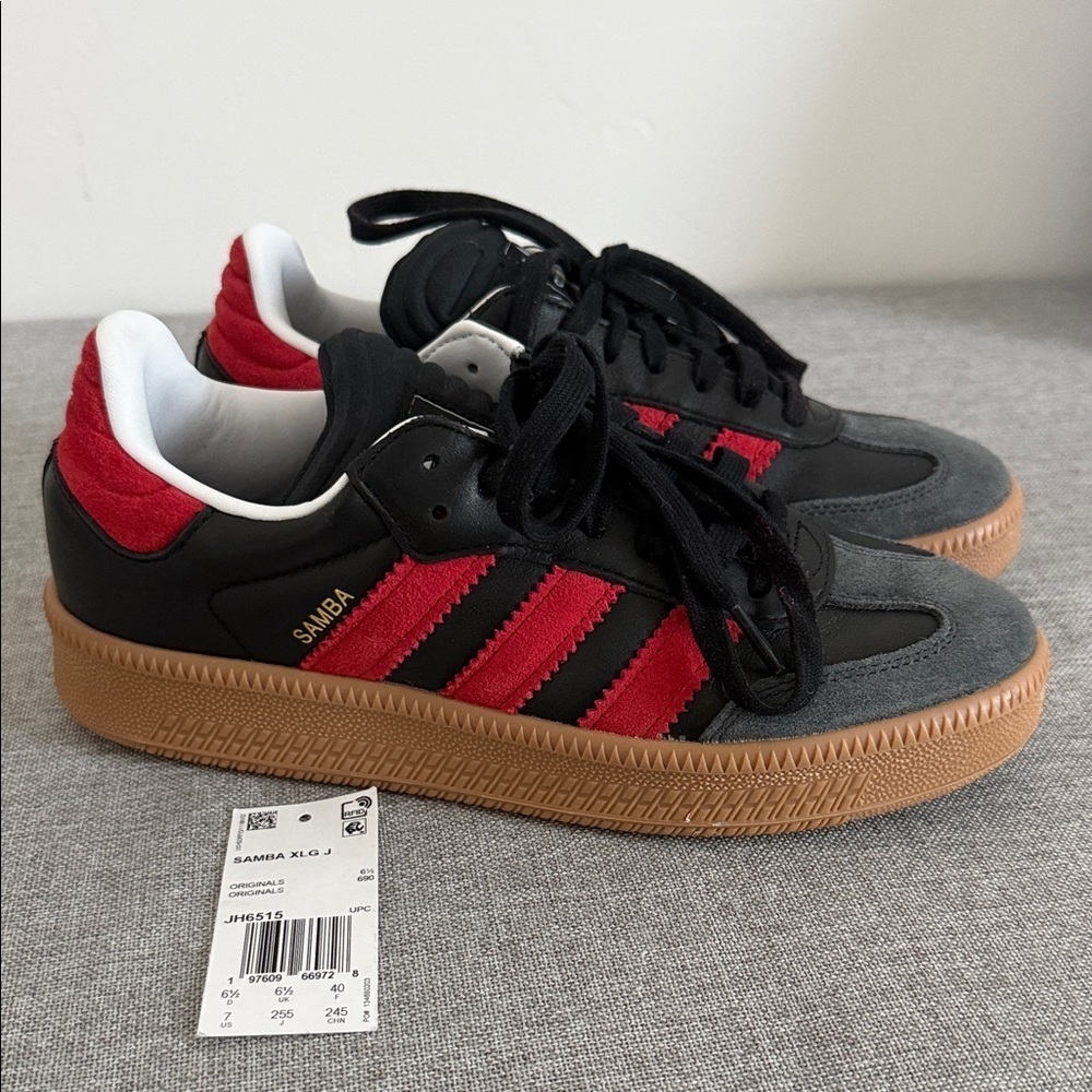 Adidas Samba XLG J Black, Red, and Gray Sneakers - Picture 2 of 7